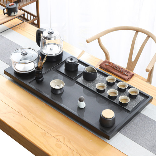 天然整块乌金石茶盘全自动一体茶具套装家用功夫烧水壶客厅大茶台