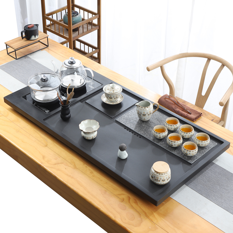 天然整块乌金石茶盘全自动一体茶具套装家用功夫电磁炉客厅大茶台