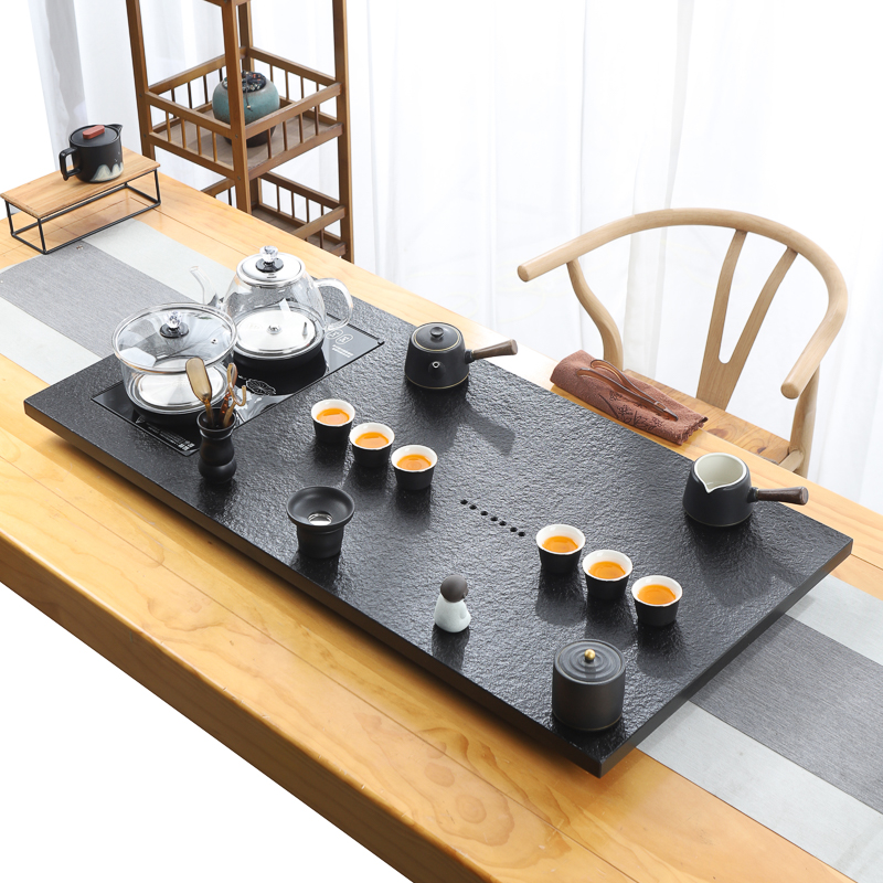 天然整块乌金石茶盘全自动一体茶具套装家用功夫电磁炉客厅大茶台