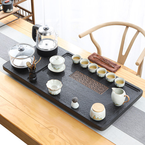 天然整块乌金石茶盘全自动一体茶具套装家用功夫烧水壶客厅大茶台