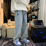 港风百搭印花宽松休闲裤直筒牛仔裤XZ214-8907，男装牛仔裤，星座1204-3