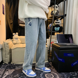 港风百搭印花宽松休闲裤直筒牛仔裤XZ214-8 907图片