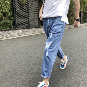 新款毛边破洞九分裤男休闲牛仔裤XZ214-8K36-P35