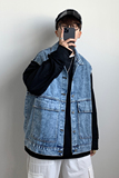 新款港风牛仔马甲男无袖坎肩夹克外套牛仔衣XZ214-8H10-P45，男装背心/马甲，星座1204-3