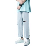 破洞新款长裤九分裤牛仔裤男宽松阔腿XZ214-8912-P45，男装牛仔裤，星座1204-3