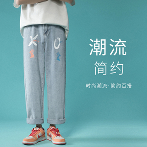 XZ214-8 906-P45新款港风印花休闲宽松直筒阔腿裤牛仔裤图片