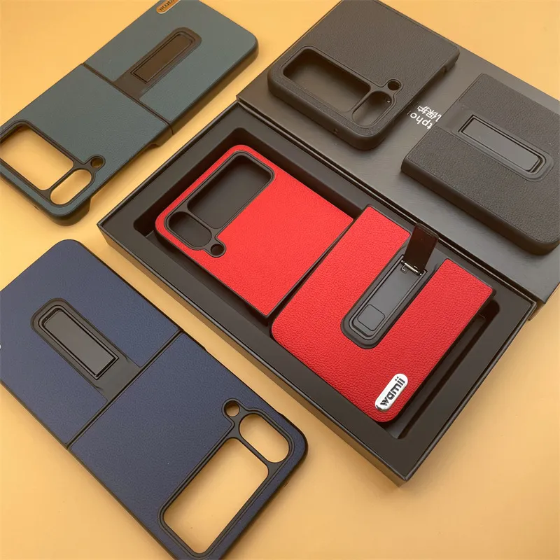 适用三星Galaxy Z flip4手机壳折叠屏Zflip4保护套真皮支架保护壳