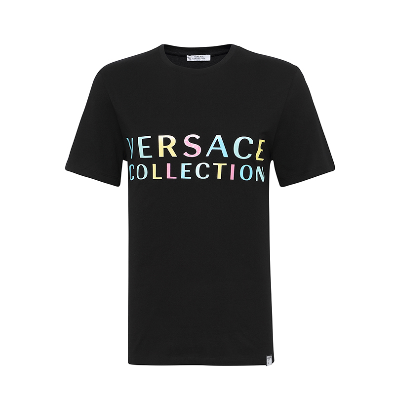 Versace Collection/范思哲夏男士黑色简约短袖圆领LOGO男装T恤-封面