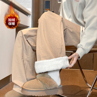 棉裤男款冬季加绒加厚防风青少年户外防寒裤宽松直筒阔腿休闲裤子