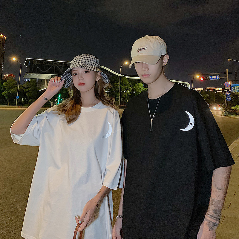Summer new loose reflective printing men's and women's short sleeve lovers' T-shirt