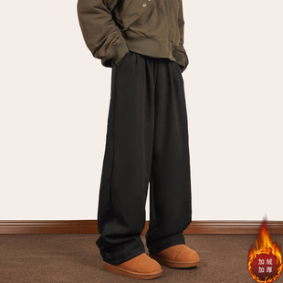 防风防寒裤子男冬季加绒加厚保暖青少年休闲长裤宽松直筒阔腿卫裤