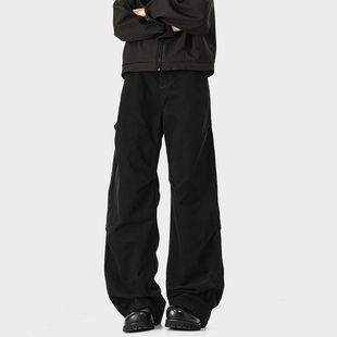 褶边伞兵工装裤男款春季宽松休闲百搭长裤潮牌青少年直筒阔腿裤子