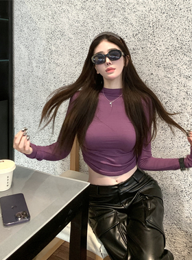 KKK STUDIO 0307 00:00 半高领T恤女修身短款紫色打底衫内搭上衣