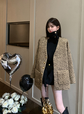 KKK STUDIO羊毛小香风重工粗花呢编织毛呢外套女冬季新款西装大衣