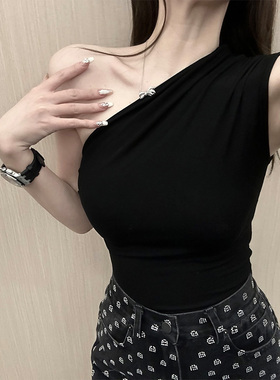 KKK STUDIO 斜肩无袖吊带背心女夏修身性感内搭外穿辣妹打底上衣