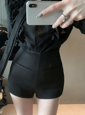 KKK STUDIO黑色西装休闲短裤女夏季高腰打底裤外穿小个子辣妹热裤