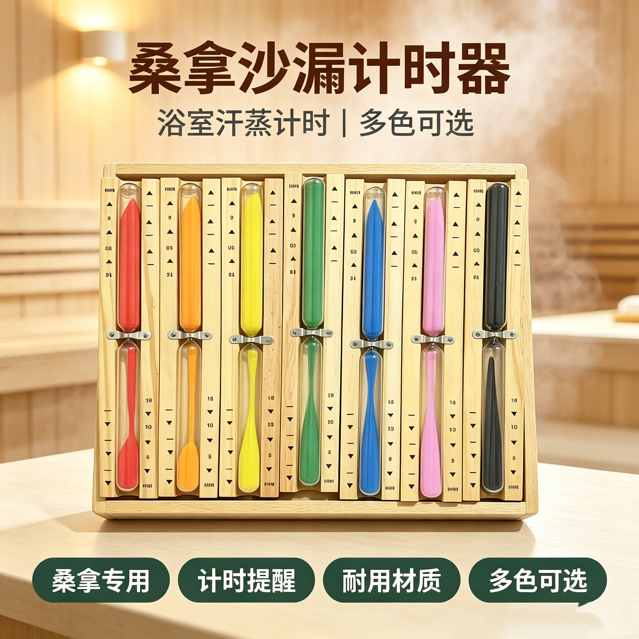 银地 木质旋转沙漏 汗蒸房浴室桑拿房15分钟计时器墙上沙漏礼品