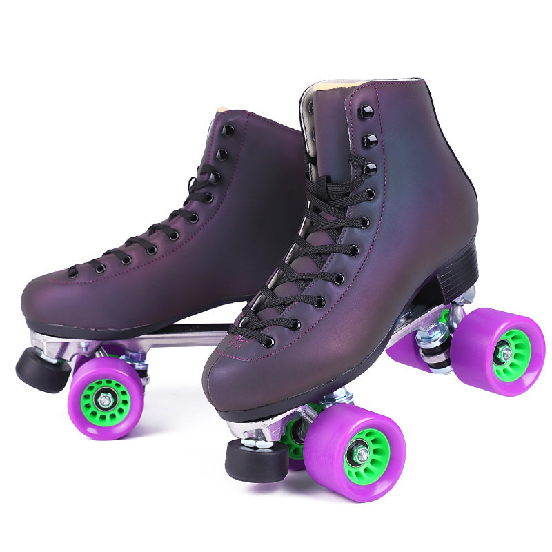 TENGTIGER/腾虎溜冰鞋双排轮滑鞋变色超纤皮速滑鞋铝合金底座PU轮