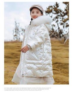 女童羽绒服冬90白鸭绒三防免洗中长款羽绒服带克重