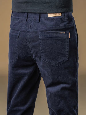 香港秋季灯芯绒裤子男士休闲裤加绒新款纯棉商务修身直筒长裤子冬