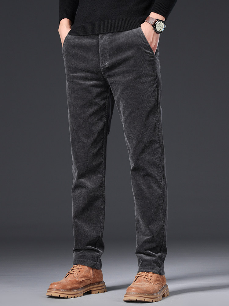 香港2025秋冬季高端灯芯绒裤子男士休闲裤修身直筒商务弹力长裤子