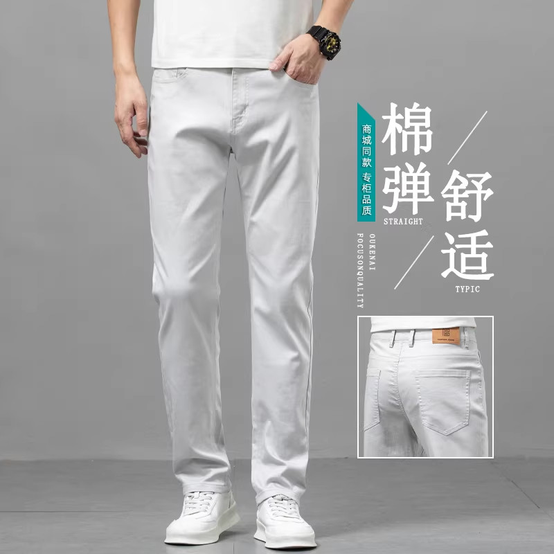 香港夏季薄款浅灰色牛仔裤男士2026新款修身直筒休闲韩版透气长裤