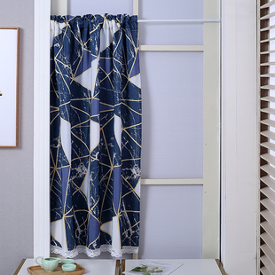 免打孔小窗帘定做挂环魔术贴短厨房橱柜卫生间防水半截遮挡布几何