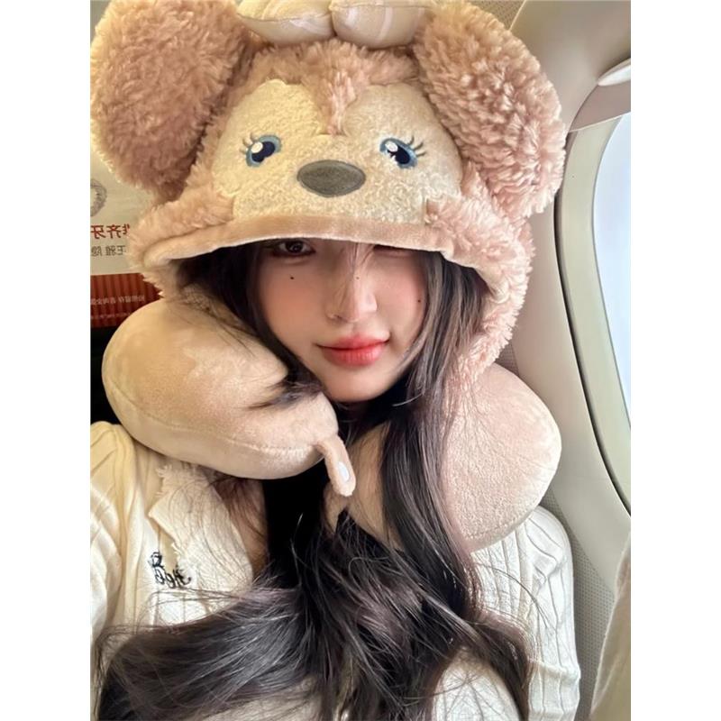 雪莉玫U型枕连帽旅行枕可爱护颈枕办公室空调开车飞机冬季带帽子