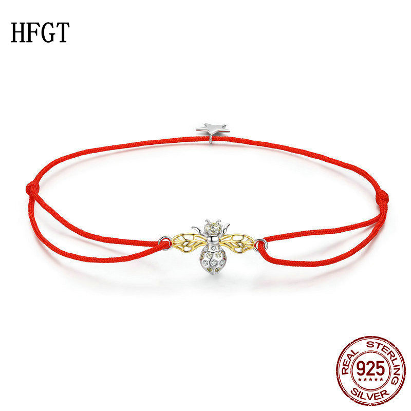 HFGT原创蜜蜂S925纯银手链韩版时尚镀白金红色女士手链时尚个性