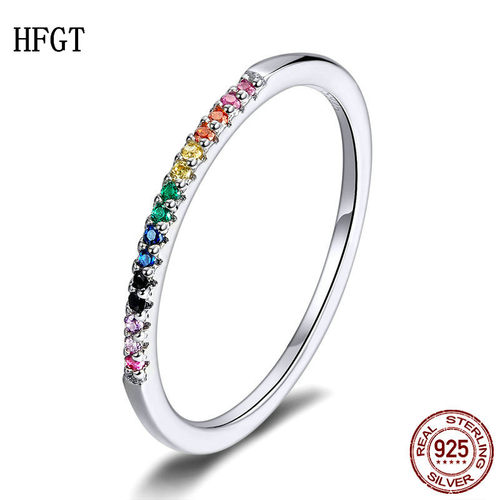 hfgt新款s925纯银戒指彩虹七彩