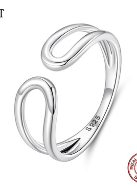 极简风镂空水滴开口戒指男女 双线条个性潮流高端925纯银双层戒指