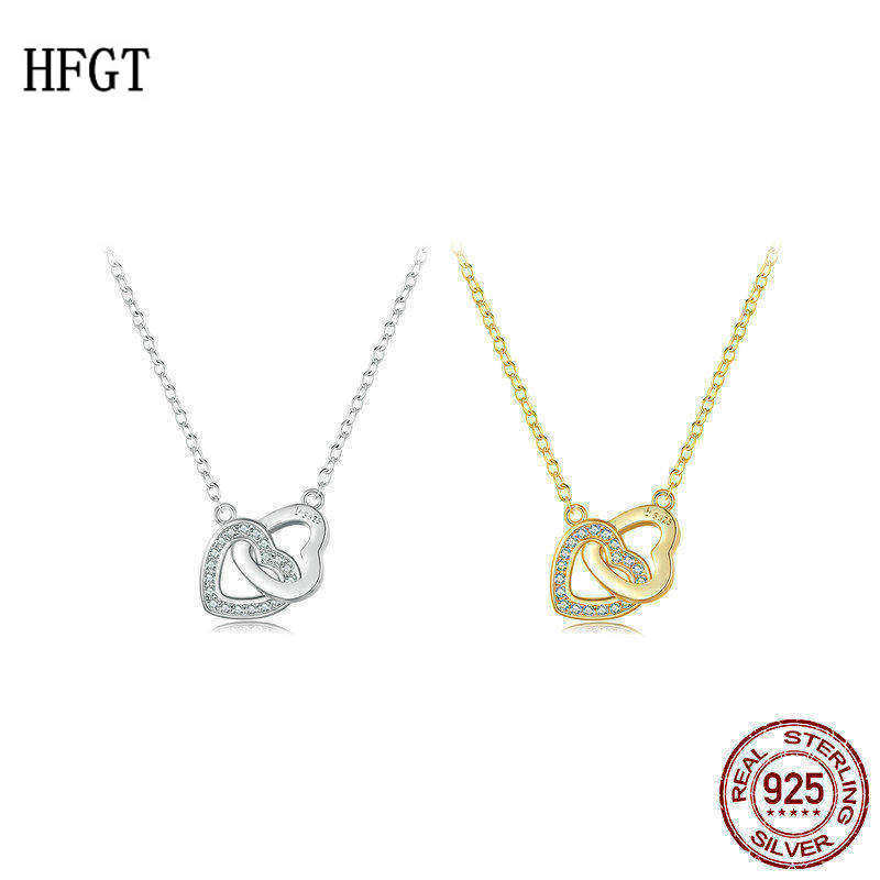 欧美高端s925纯银心形项链 欧美时尚双爱心项链锁骨链情人节礼物