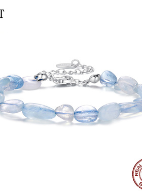 原创蓝色水晶手链女小众s925纯银