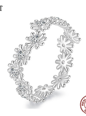 原创小清新雏菊莫桑石戒指女s925