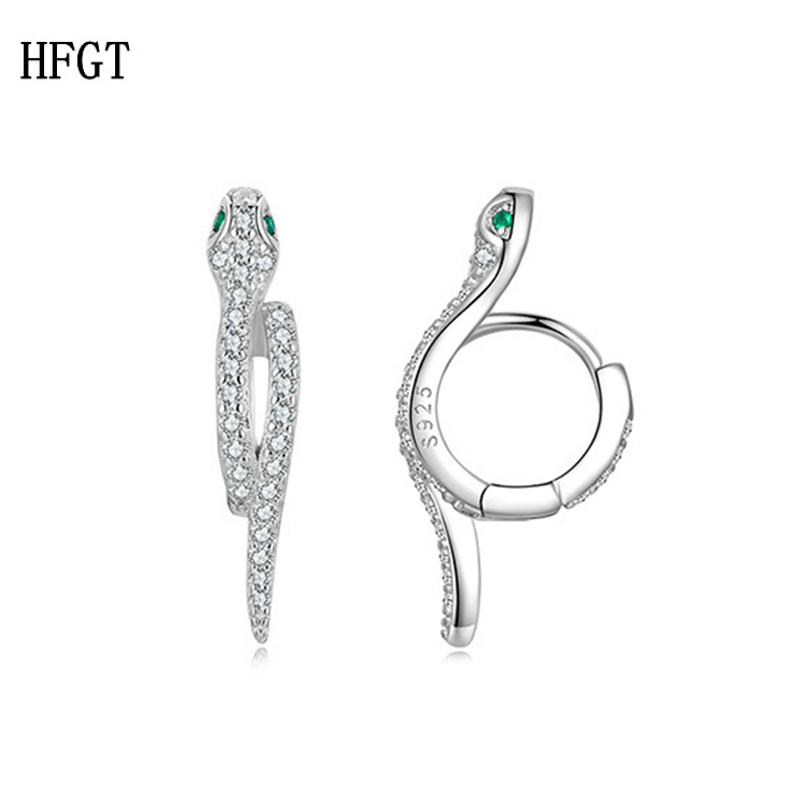 圈圈时尚个性纯银s925蛇形耳扣 镀白金锆石灵长动物耳钉灵蛇耳环