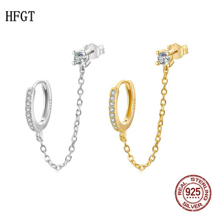 新款个性ins风双耳洞耳饰单边 时尚潮流s925纯银耳环耳扣高端配饰