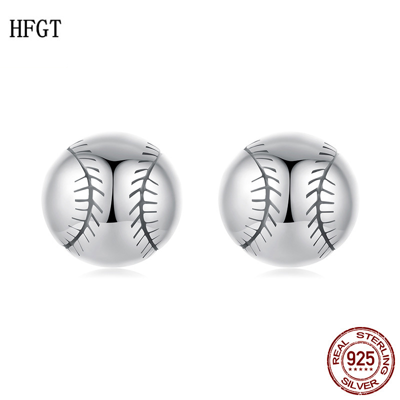 新款s925纯银迷你棒球耳钉男女 个性男友风小众球形高端耳环耳饰