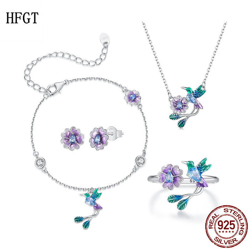 欧美高端原创s925纯银蓝色渐变花鸟手链戒指套装森系灵动小鸟项链,饰品/流行首饰/时尚饰品新,组合套装,淘宝优惠券,粉丝福利购,淘宝优惠卷