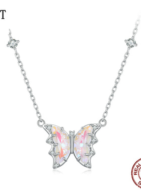 原创爆款幻彩蝴蝶项链女士 梦幻仙女风树脂s925纯银锁骨链配饰女