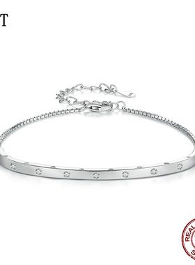 新款925纯银手镯链男女 欧美简约个性中性风可调节手链手饰配饰女