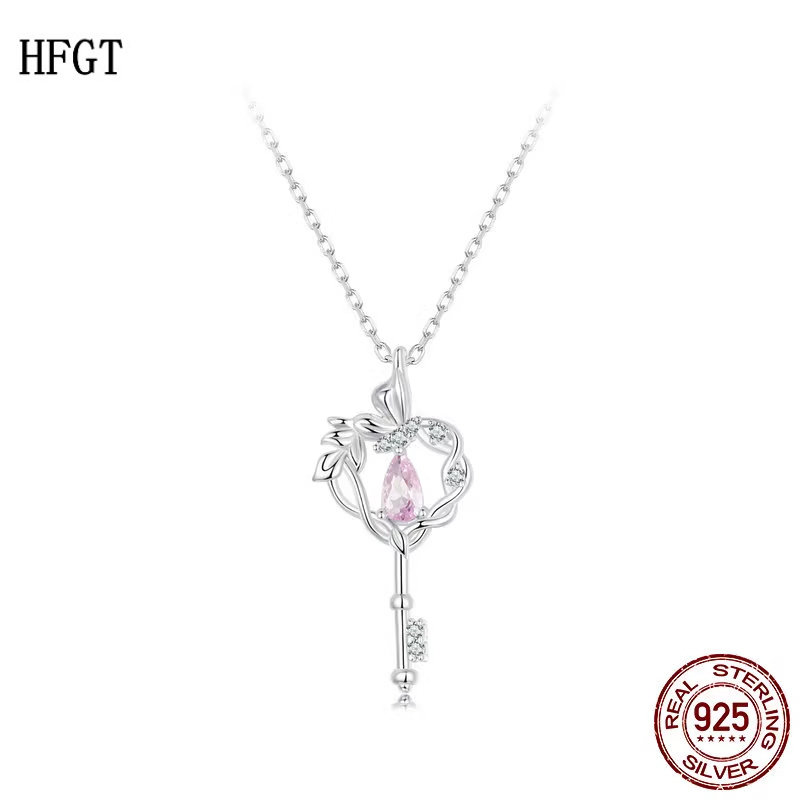 欧美原创蝴蝶藤蔓爱心钥匙项链女 浪漫情人节礼物925纯银锁骨链