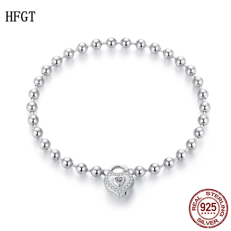 原创s925纯银高端圆珠爱心锁头珠珠手链简约百搭心形基础手链单链