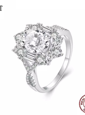 轻奢闪耀2克拉莫桑大主石戒指925纯银饰品大钻个性奢华高端首饰女