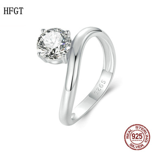 【送证书】一克拉莫桑钻戒指求婚戒 不规则圆钻线条感925纯银指环