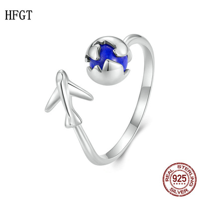 原创925纯银青金石开口戒指男女 浪漫环球之旅飞机戒指手饰配饰女