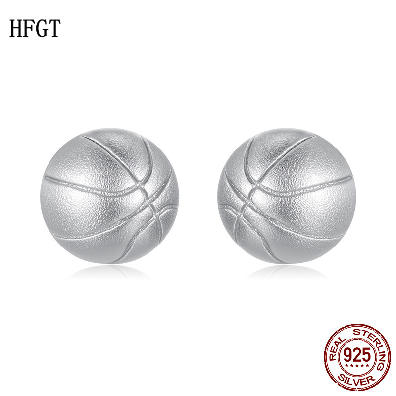 原创s925纯银运动篮球迷你耳钉男女 高端个性活力通体银球形耳环