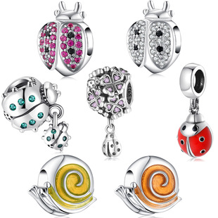 蜗牛七星瓢虫可爱昆虫滴胶串珠吊坠 S925纯银珠子diy女生手链配件