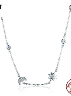 欧美日月纯银镶钻项链