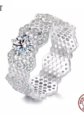 【送证书】原创蕾丝花边镂空莫桑石戒指s925纯银单戒轻奢戒指女