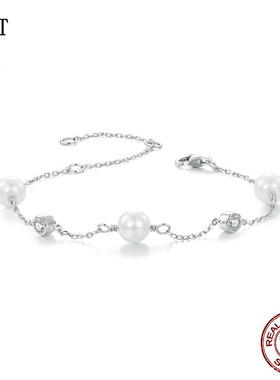 【送证书】新款贝珠海之韵莫桑石跨境优雅魅力s925纯银圆钻细手链